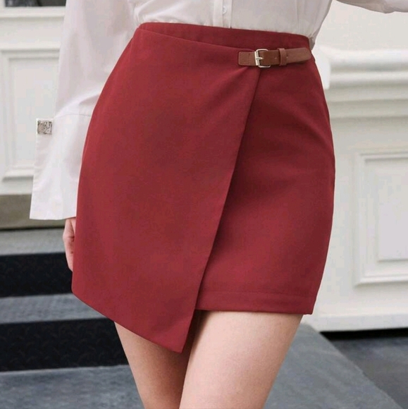Women Red Wrap Around Skirt, Suitable For Date Night In Spring And Summer - Picture 1 of 4